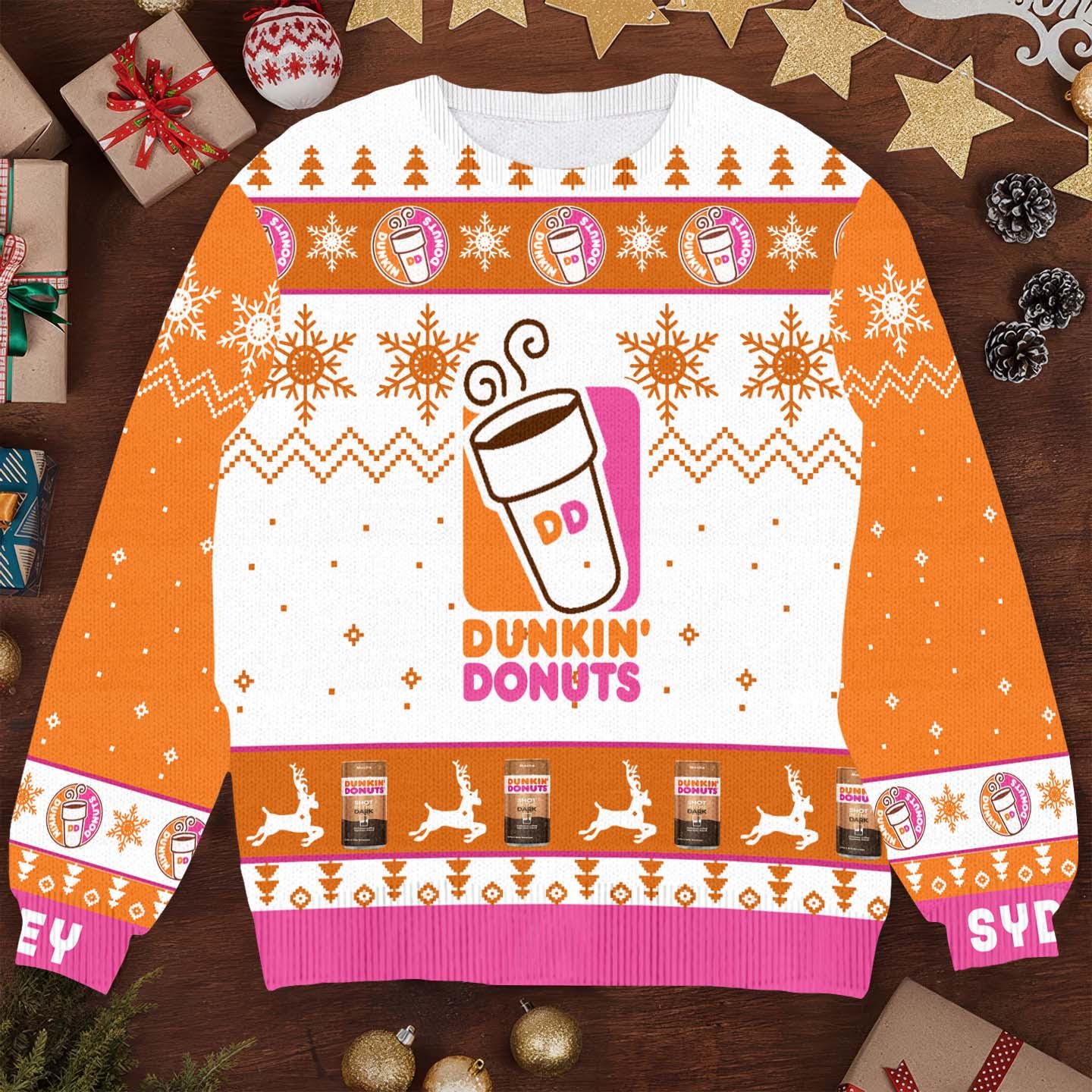 Dunkin' Donuts Ugly Christmas Sweater, Funny Dunkin' Xmas Sweater, Holiday Dunkin' Sweater, Festive Christmas Sweater for Coffee Lovers