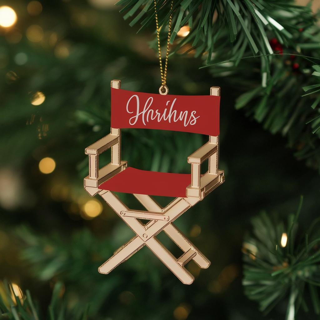 Personalized Director's Chair Christmas Ornament, Custom Name Red Chair Ornament, Movie Lover Gift, Film Director Holiday Tree Decor