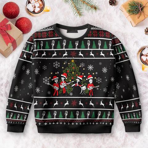 The Beatles Ugly Christmas Sweater  Festive Music Holiday Sweater with Funny Cartoon Band  Perfect for Music Lovers