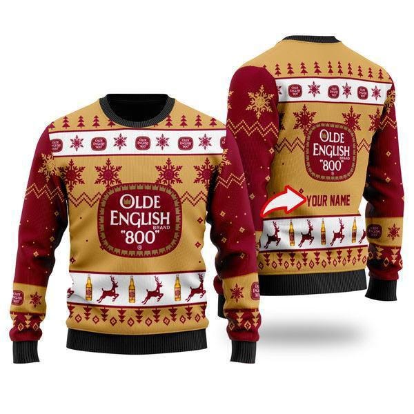 Custom Olde English 800 Ugly Christmas Sweater - Personalized Beer Holiday Jumper - Funny Festive Gift for Beer Lovers