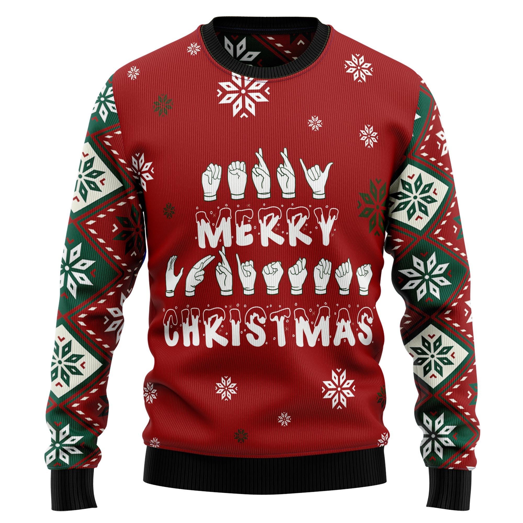 Merry Christmas Sign Language Ugly Sweater - Festive ASL Holiday Jumper - Unique Christmas Gift for Sign Language Enthusiasts