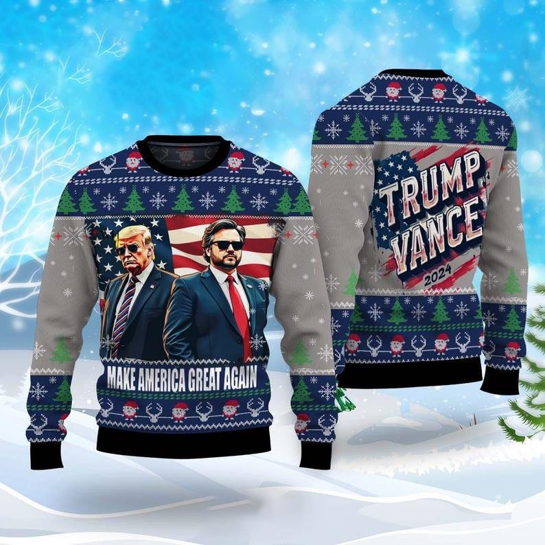 Trump Vance 2024 Ugly Christmas Sweater - Make America Great Again Holiday Jumper - Patriotic Festive Gift for Political Supporters