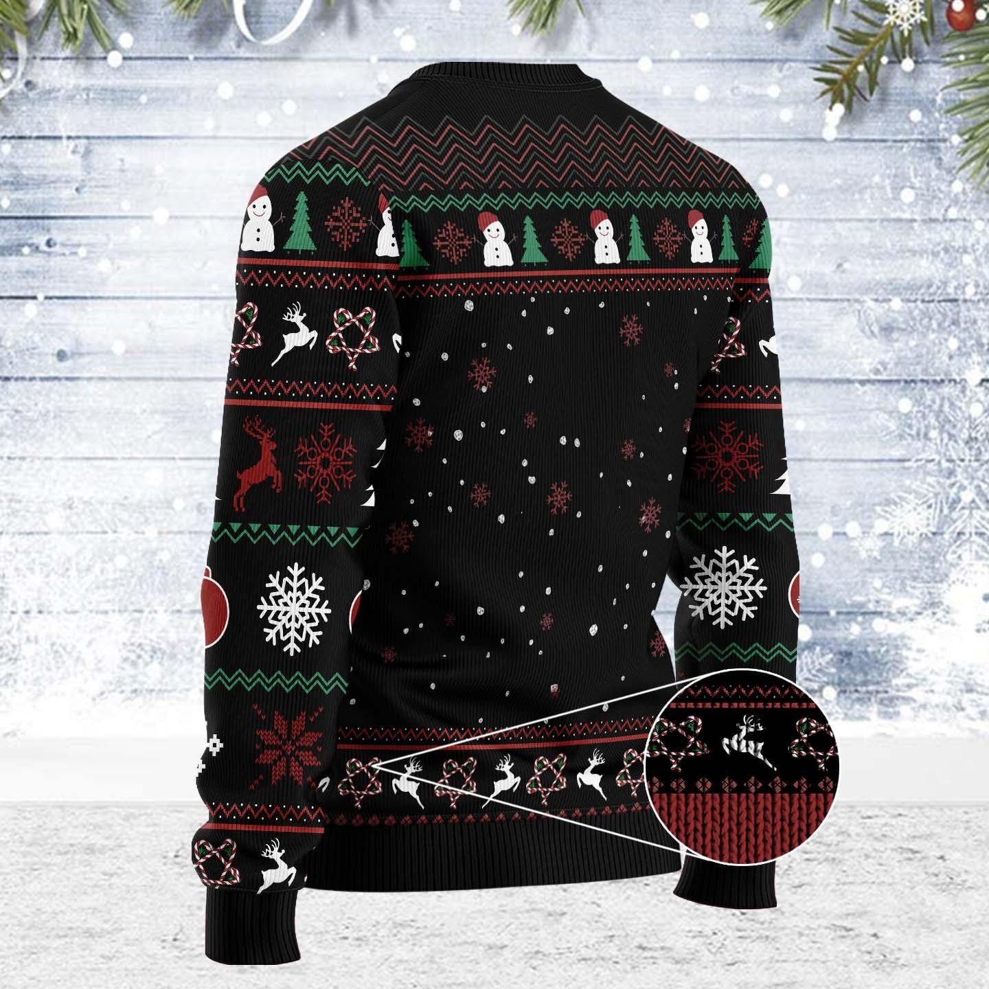Funny Hail Santa Christmas Sweater - Candy Cane Wreath Ugly Xmas Sweater - Dark Festive Holiday Pullover for Christmas Parties