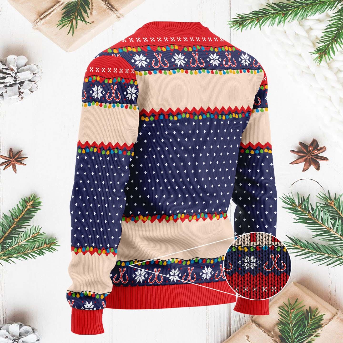 Merry Fishmas Christmas Sweater - Funny Fishing Holiday Ugly Xmas Sweater - Perfect Gift for Fishermen and Anglers