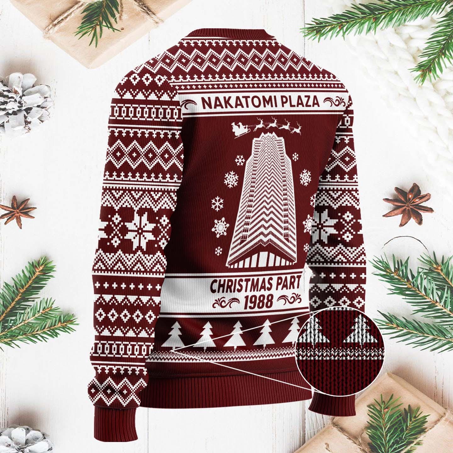 Nakatomi Plaza Christmas Party Sweater - Funny 1988 Die Hard Ugly Xmas Sweater - Holiday Pullover for Movie Fans