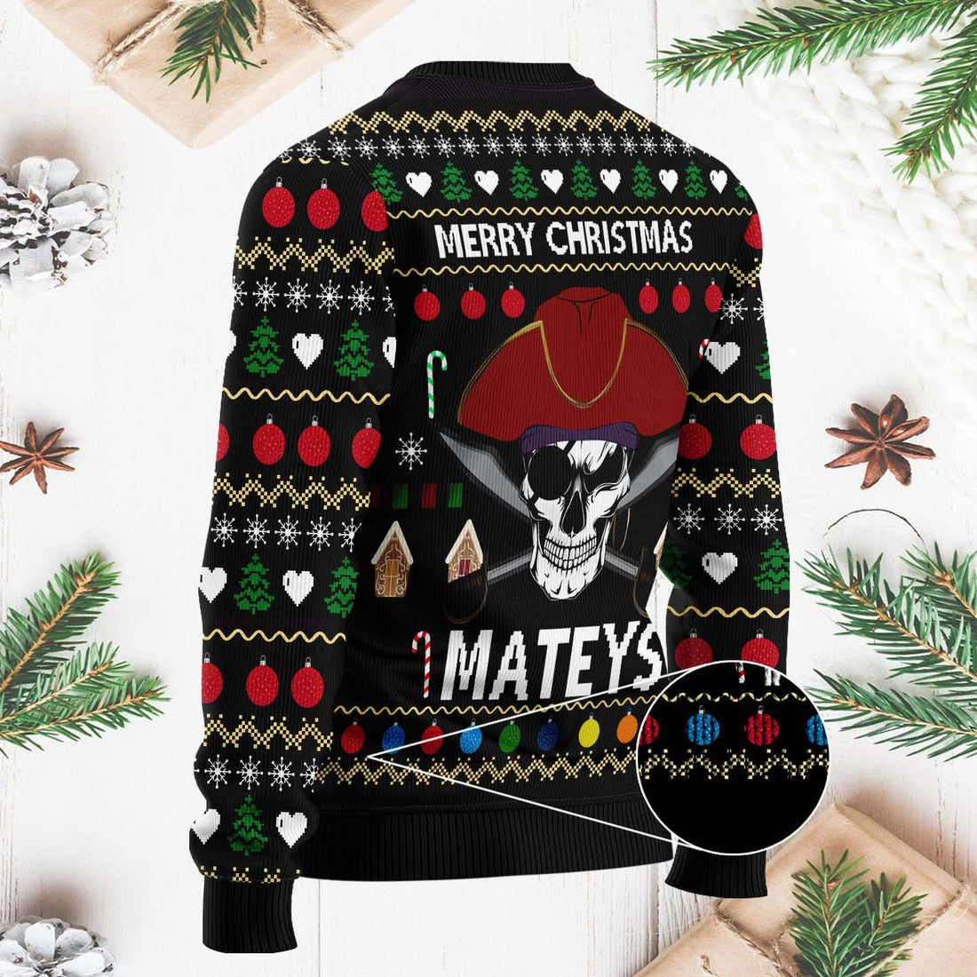 Funny Pirate Christmas Sweater - Merry Christmas Mateys Ugly Xmas Sweater - Holiday Pullover for Pirate Fans