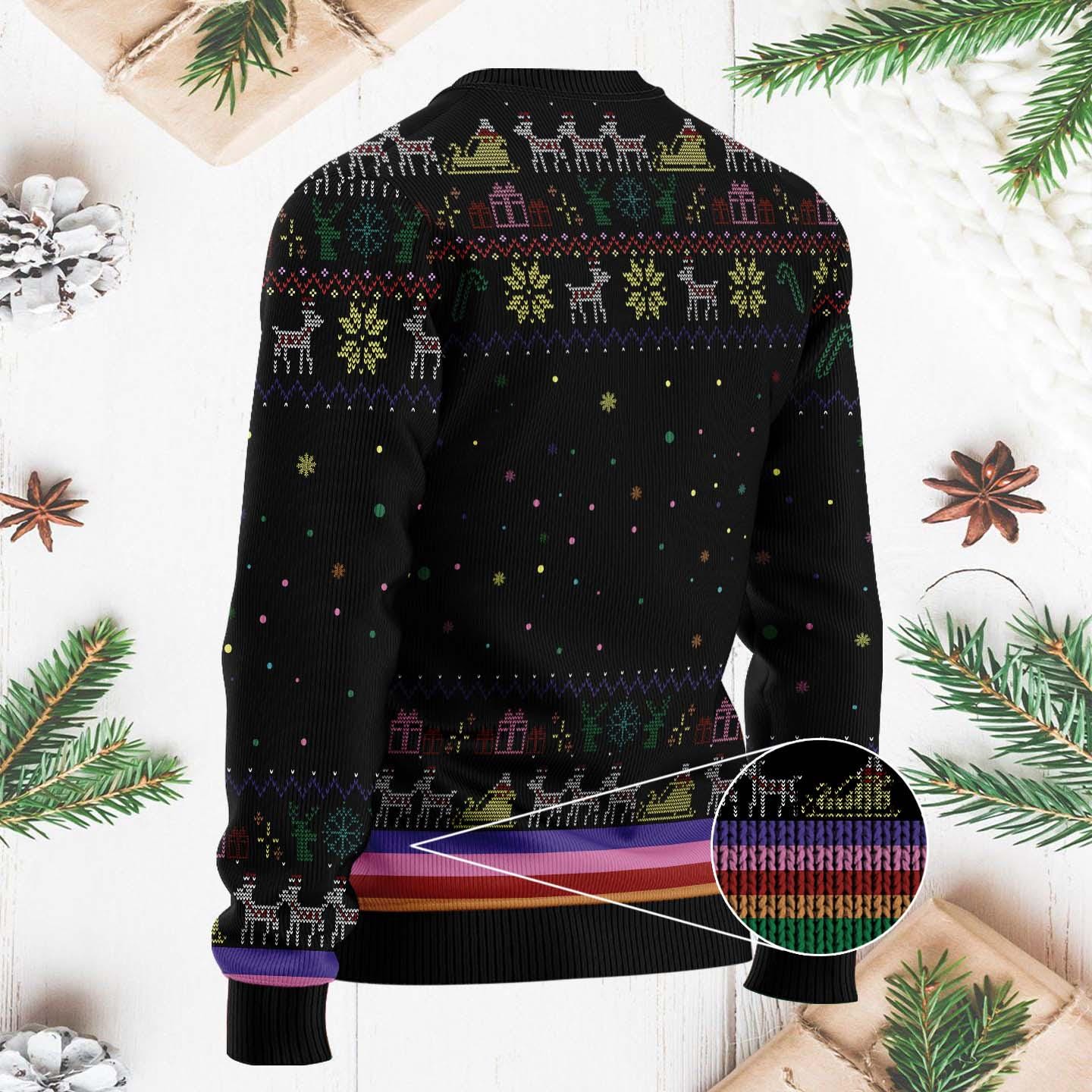 Happy Holigays Christmas Sweater - Funny LGBTQ+ Pride Ugly Xmas Sweater - Festive Holiday Pullover with Rainbow