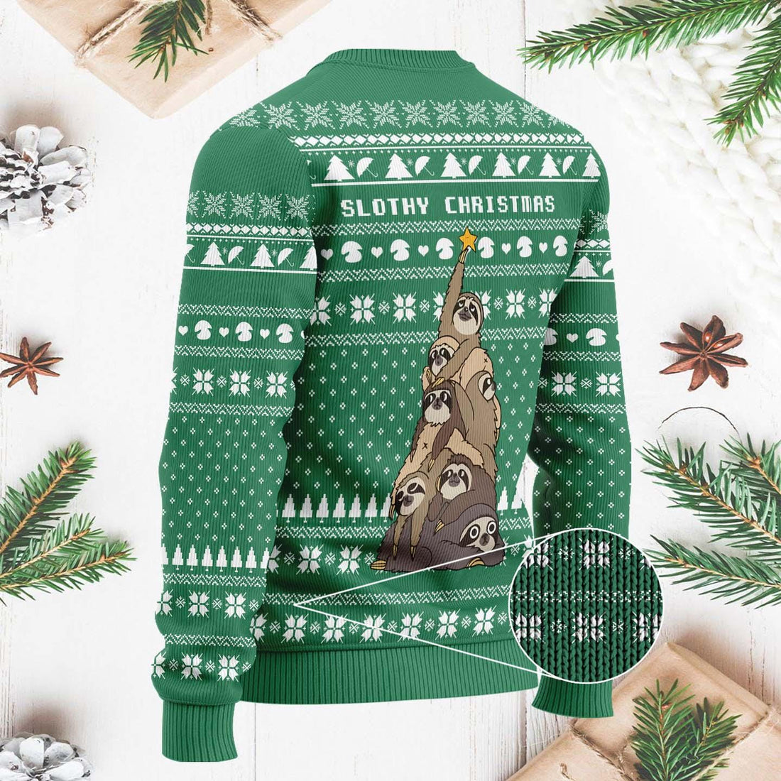 Slothy Christmas Ugly Sweater - Funny Holiday Knit with Sloth Tree Design - Cute and Festive Christmas Sweater for All Ages