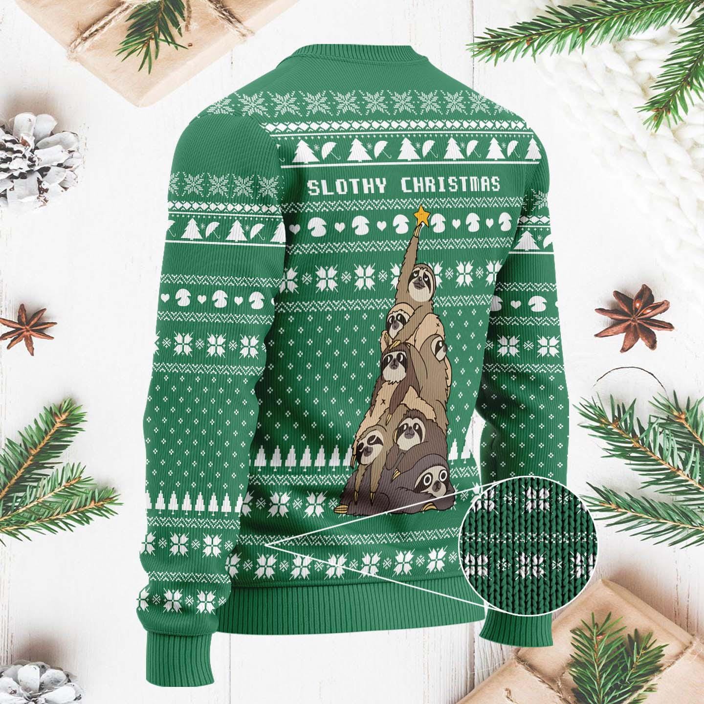 Slothy Christmas Ugly Sweater - Funny Holiday Knit with Sloth Tree Design - Cute and Festive Christmas Sweater for All Ages