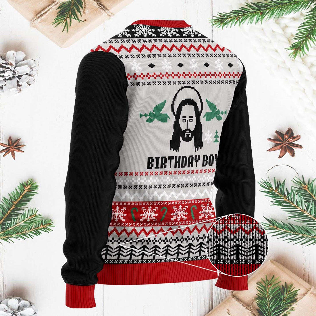 Birthday Boy Jesus Ugly Christmas Sweater - Funny Religious Holiday Knit - Festive Christmas Sweater for Men Women Celebration