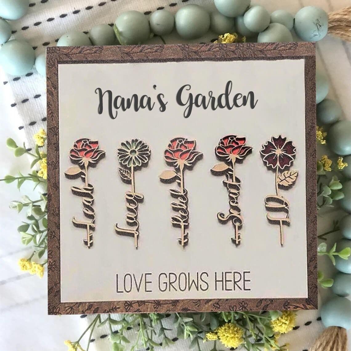 Personalized Grandma's Garden Birth Month Flower Frame With Grandkids Names For Mother's Day, Present For Grandma With Grandchildren Names