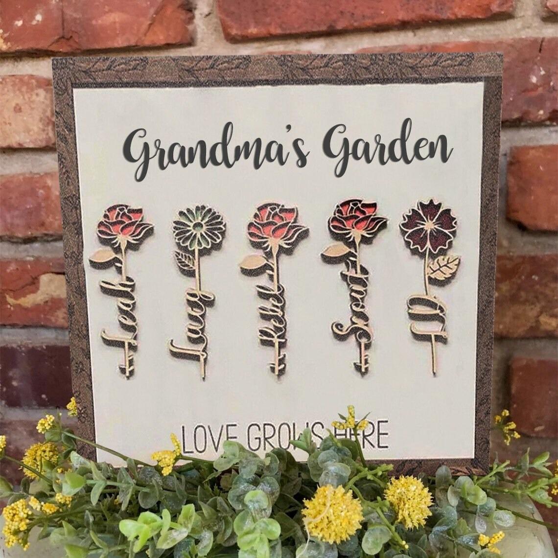 Personalized Grandma's Garden Birth Month Flower Frame With Grandkids Names For Mother's Day, Present For Grandma With Grandchildren Names