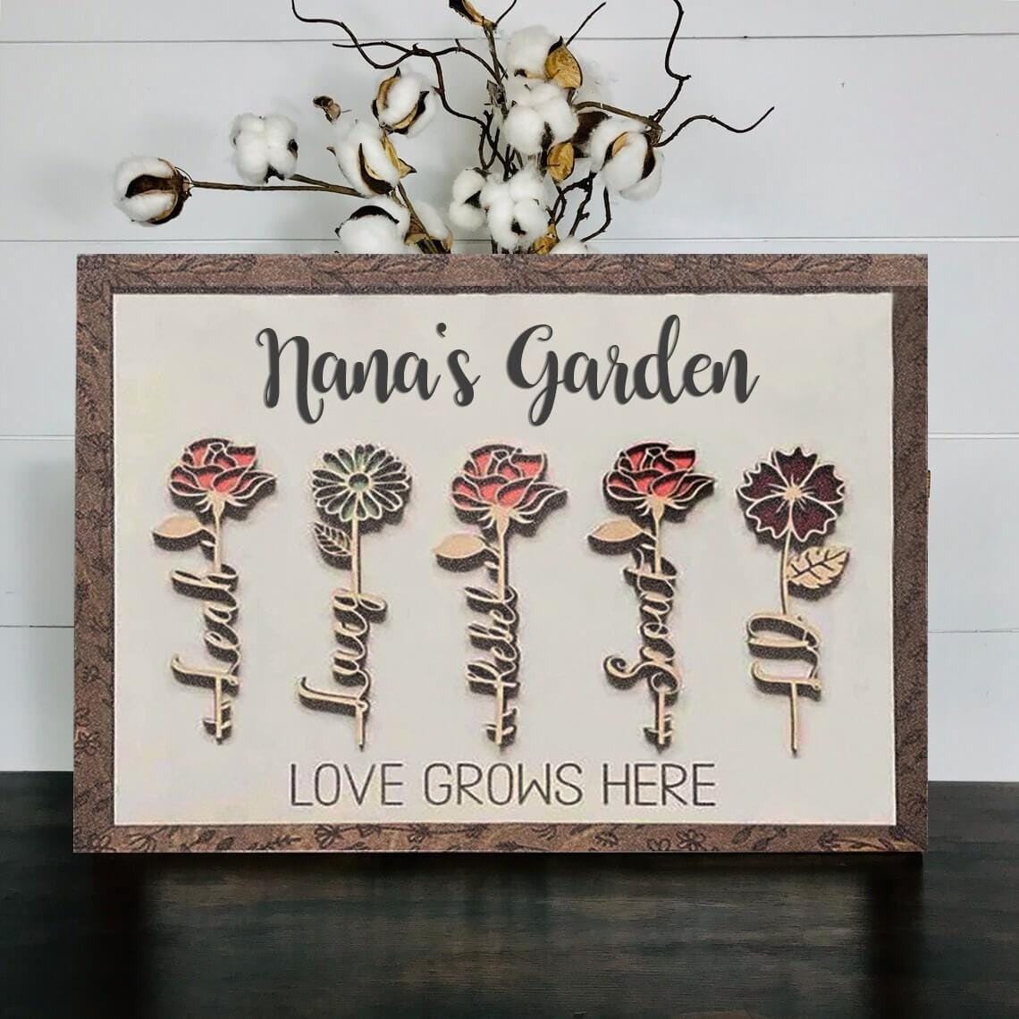 Personalized Grandma's Garden Birth Month Flower Frame With Grandkids Names For Mother's Day, Present For Grandma With Grandchildren Names