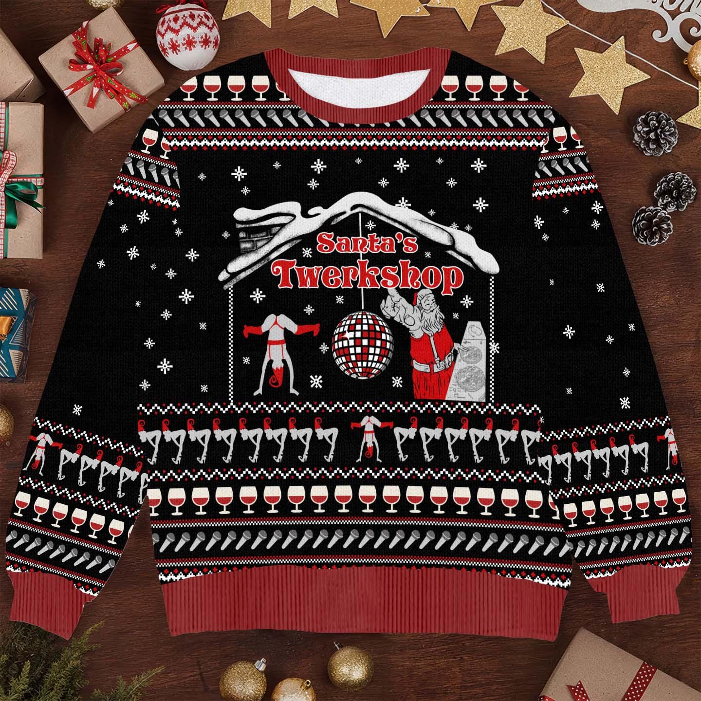 Santa's Twerkshop Ugly Christmas Sweater - Funny Holiday Party Outfit - Perfect Gift for Dance and Humor Lovers