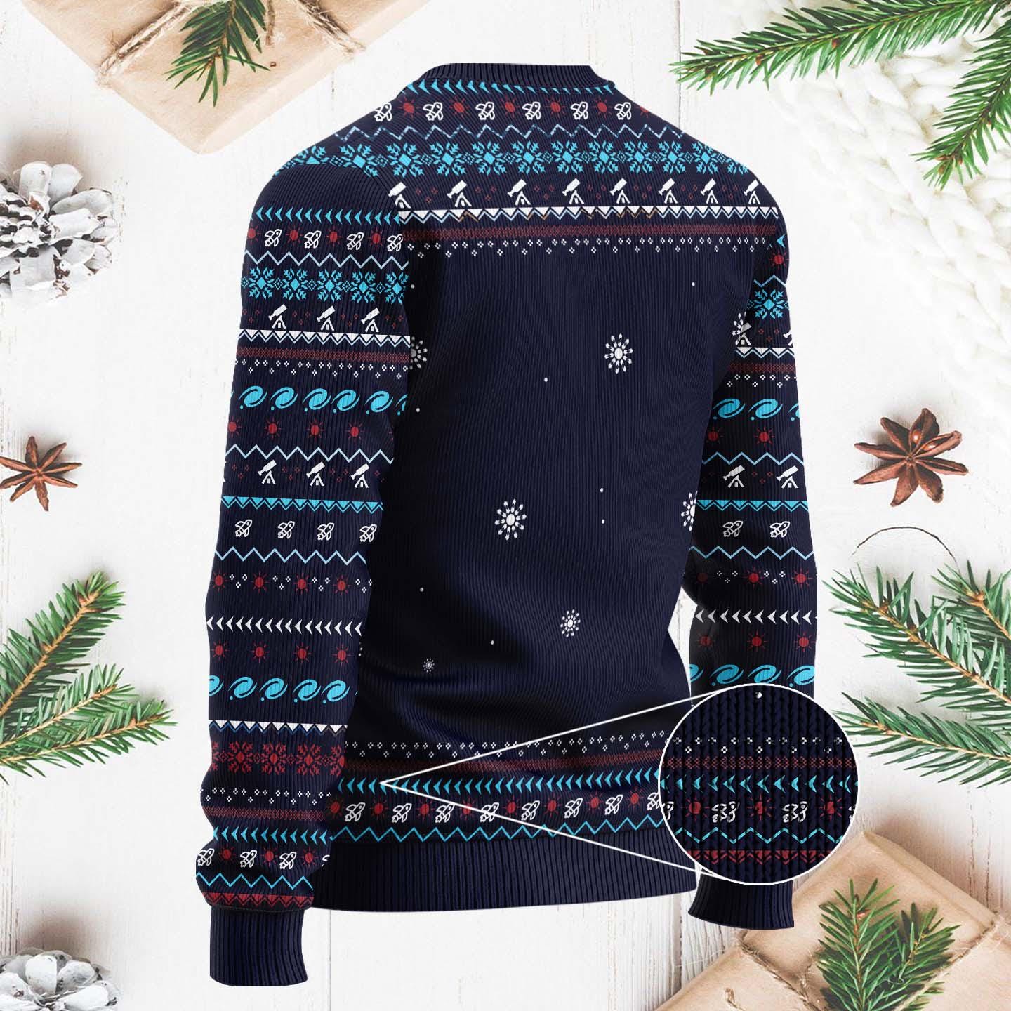 Space Shuttle Launch Ugly Christmas Sweater - Astronaut Moon Holiday Design - Unique Outer Space Festive Gift