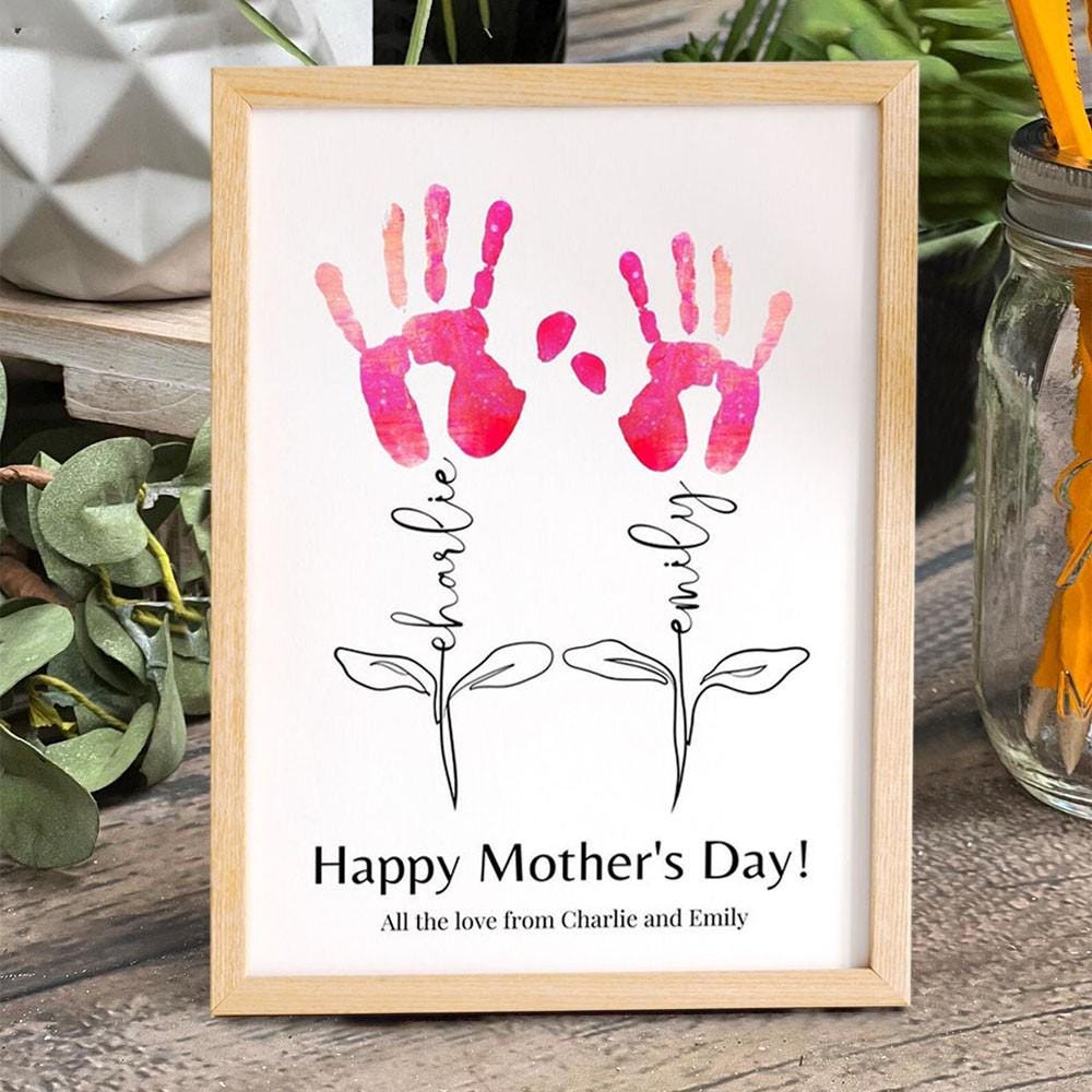 Personalized Mother's Day Flower DIY Handprint Art Craft Sign Gift From Kids For Mom Grandma