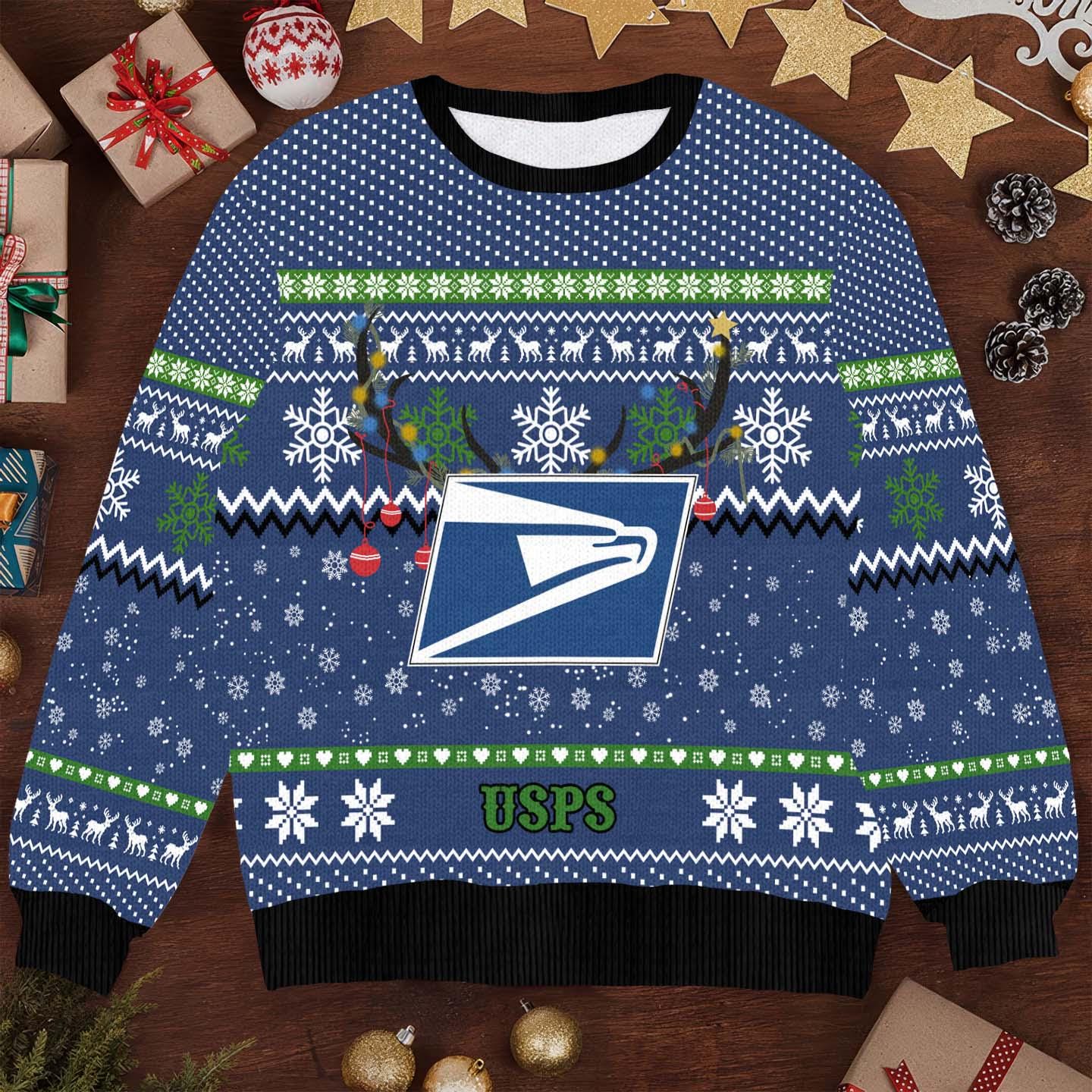 USPS Ugly Sweater Shipping the Season in Style, Funny Postal Worker Xmas Sweater, Shipping Christmas Sweater for Postal Employees