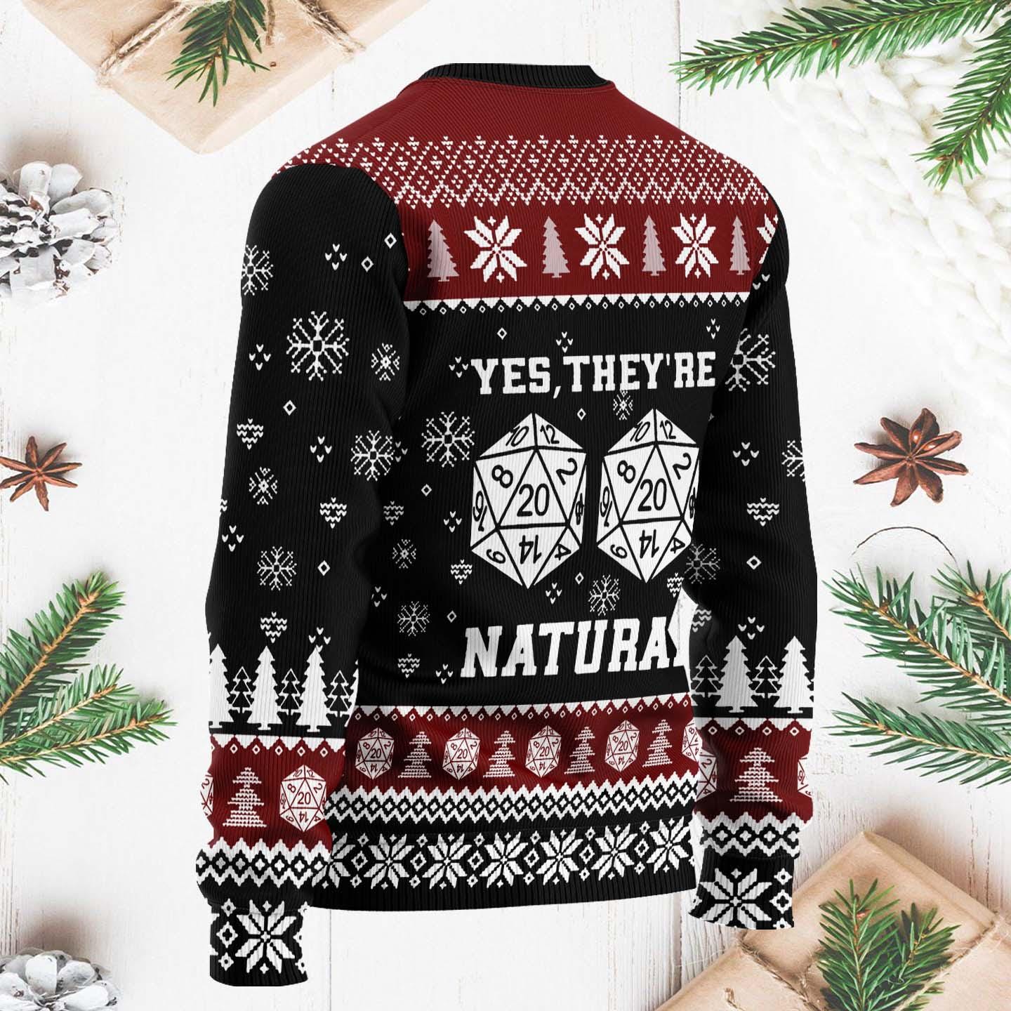 Yes They're Natural DnD Ugly Christmas Sweater, Funny Dungeons & Dragons Xmas Sweater, Geeky Christmas Sweater for Gamers