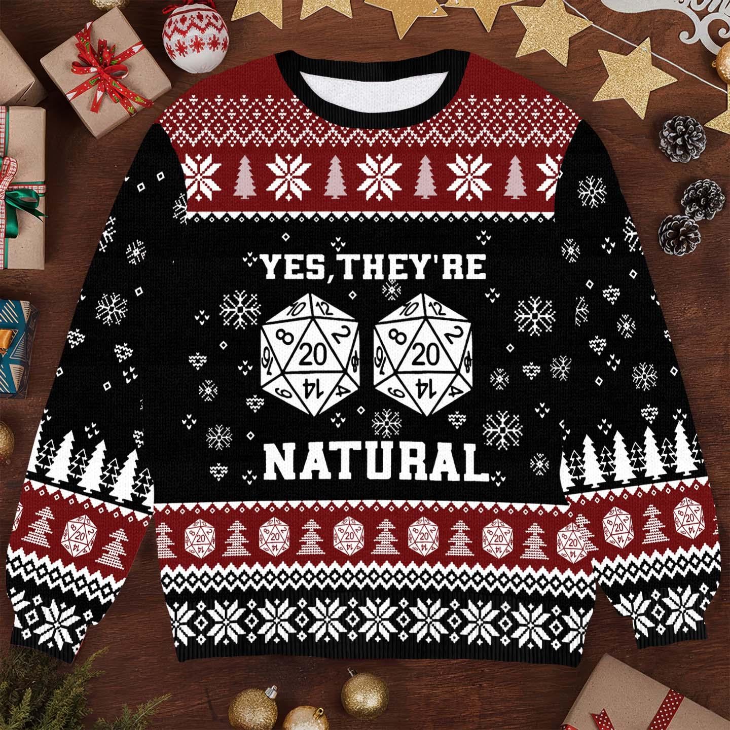 Yes They're Natural DnD Ugly Christmas Sweater, Funny Dungeons & Dragons Xmas Sweater, Geeky Christmas Sweater for Gamers