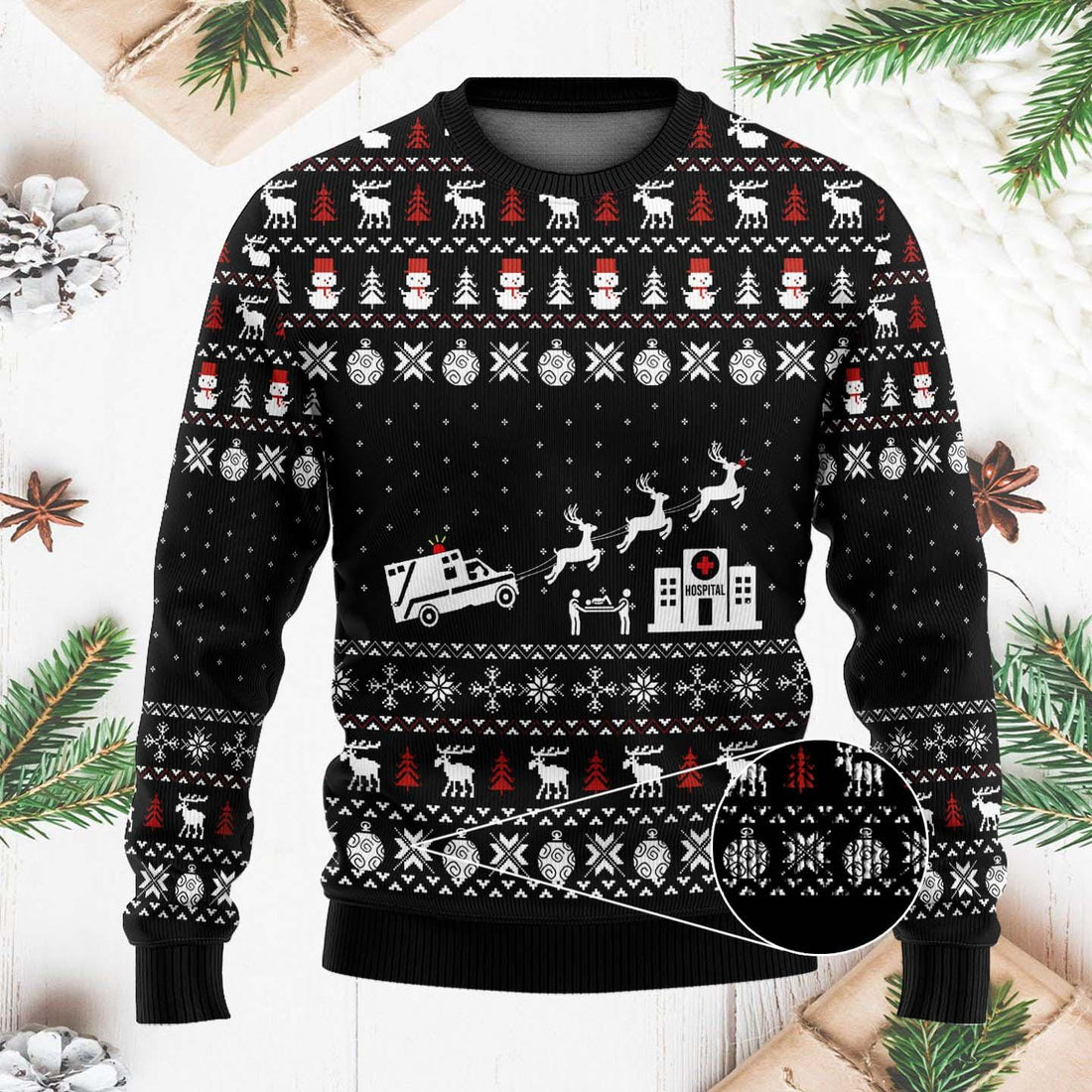 Paramedic Hospital Ambulance Ugly Sweater, Funny Emergency Medical Xmas Sweater, Ambulance Christmas Sweater for First Responders