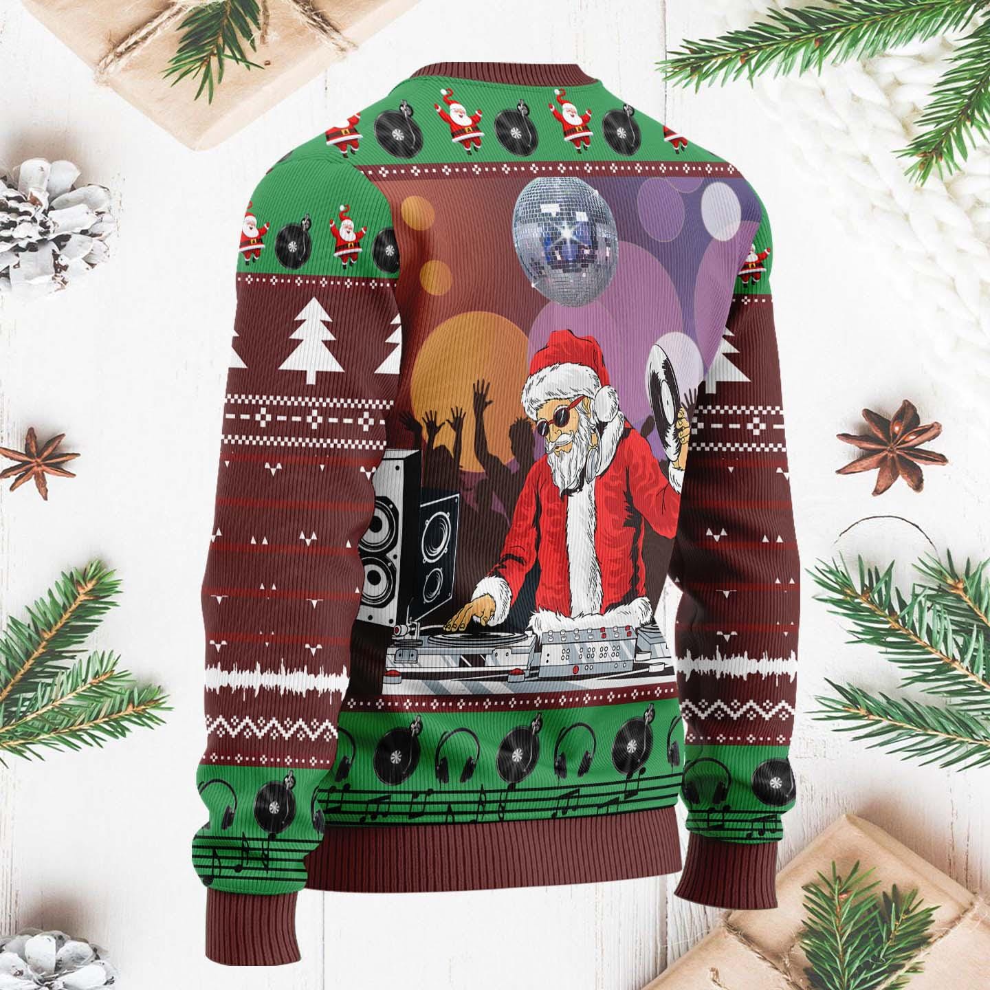 DJ Santa Christmas Ugly Sweater, Funny Santa DJ Xmas Sweater, Festive Christmas Sweater for Music Lovers