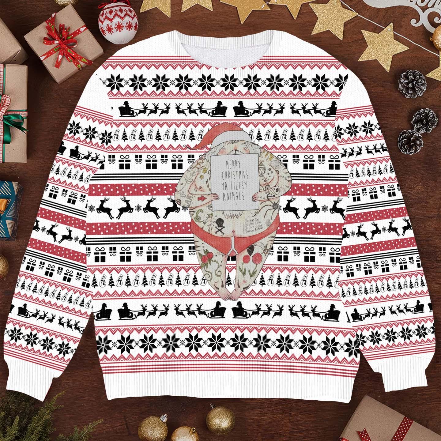 Christmas Santa Tattoo Ugly Sweater, Funny Santa Xmas Sweater, Holiday Tattoo Artist Sweater, Gift for Tattoo Lovers