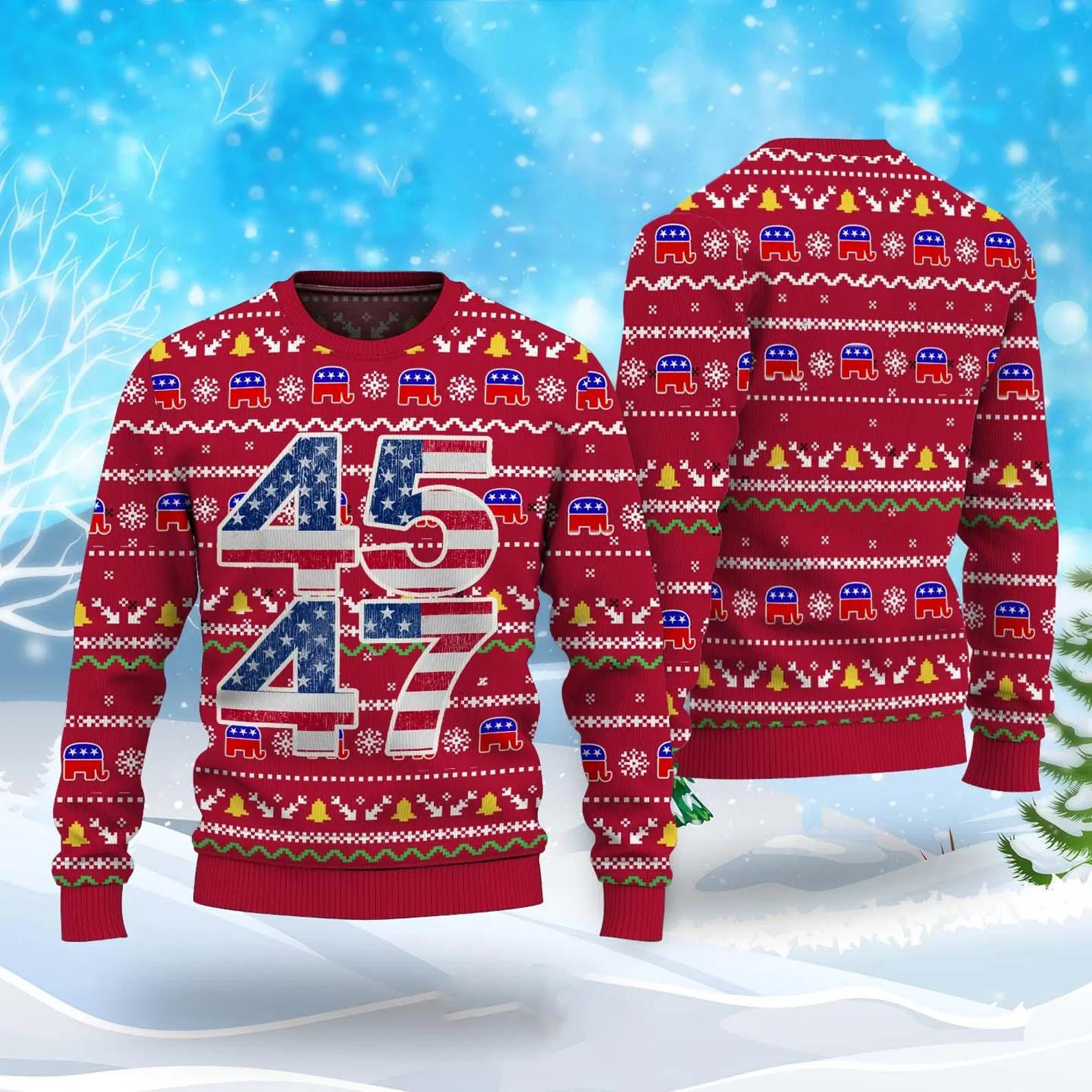 Trump 45 47 Ugly Christmas Sweater  Presidential Patriotic Holiday Sweater - Funny Trump Perfect for Festive Celebrations