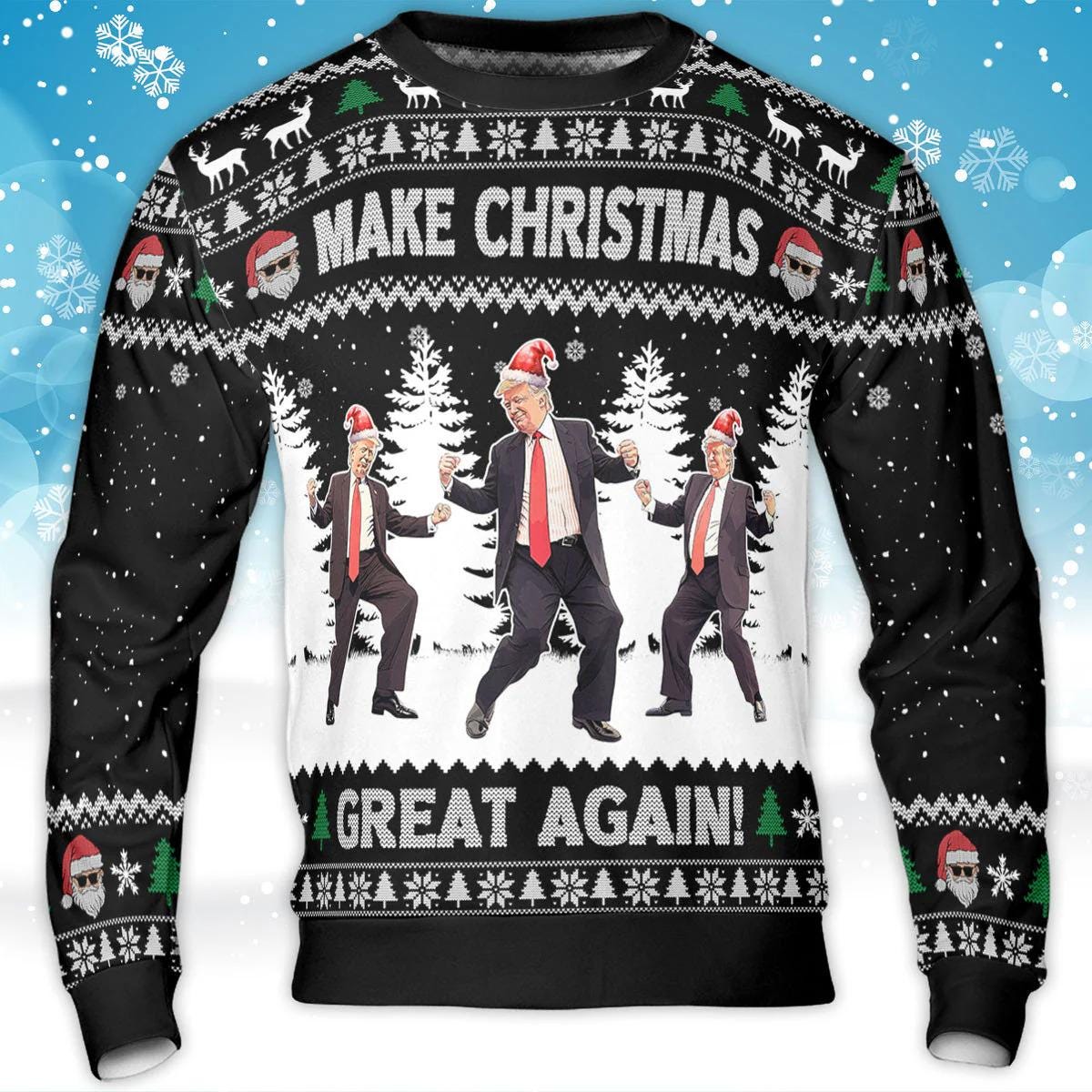Make Christmas Great Again Ugly Sweater - Funny Trump Dancing Holiday Knit Sweater - Festive and Unique Christmas Party Outfit