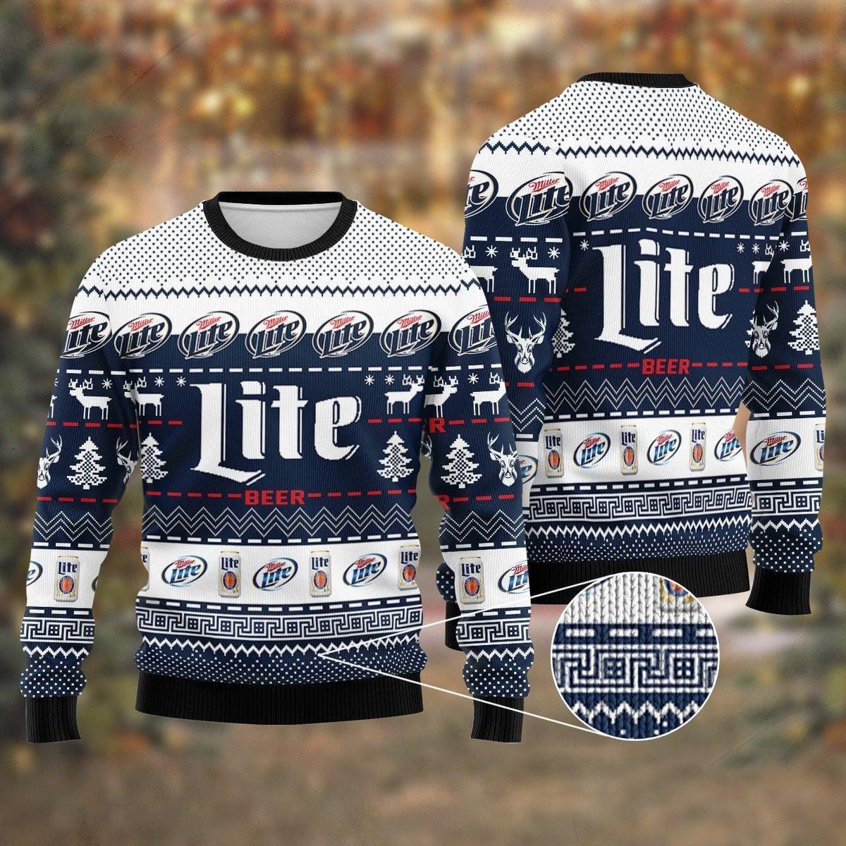 Miller Lite Ugly Christmas Sweater - Festive Beer-Themed Holiday Knit Sweater - Perfect for Parties and Beer Lovers
