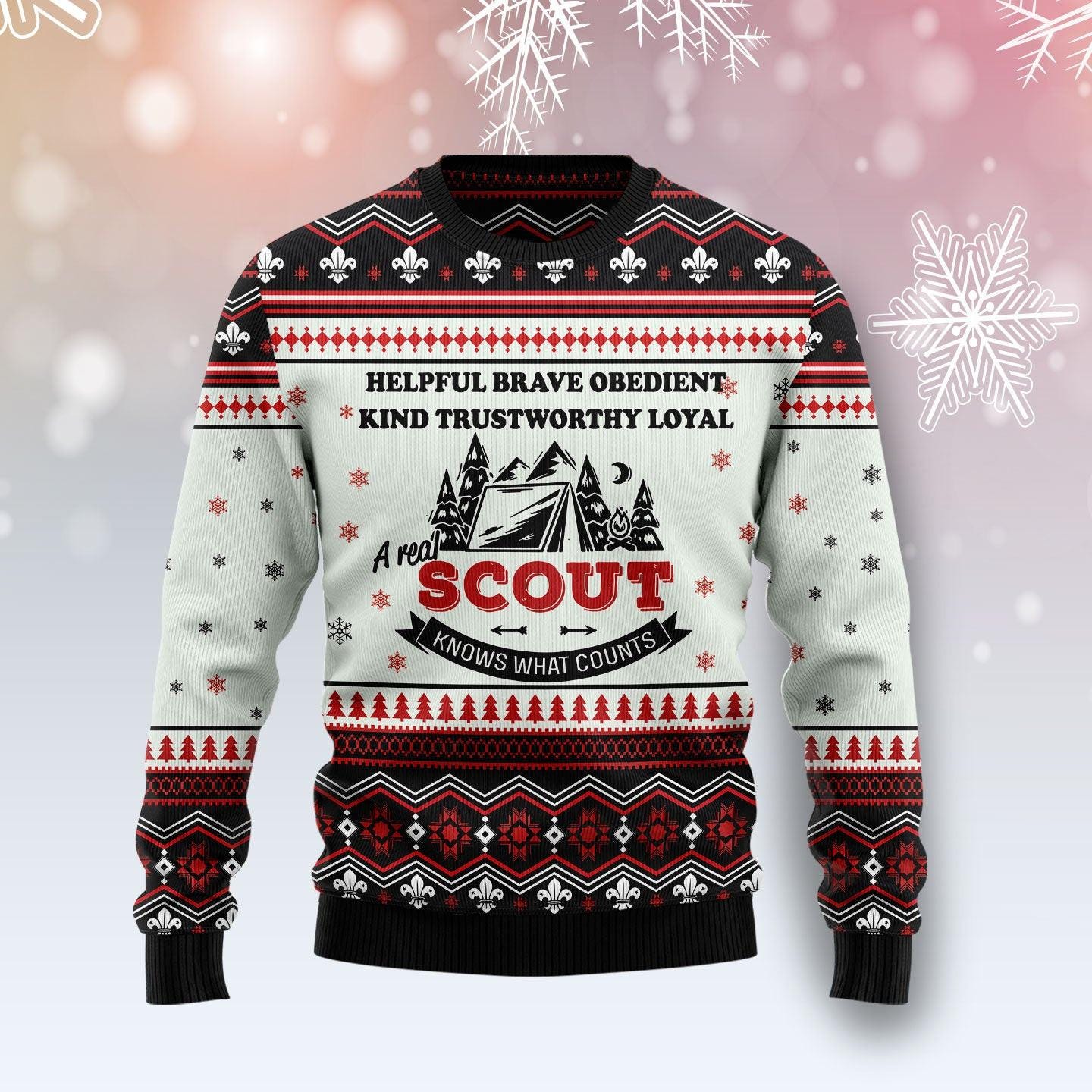Scout Ugly Christmas Sweater - Festive Knit Sweater for Scouts - Perfect Holiday Gift for Camping and Outdoor Enthusiasts