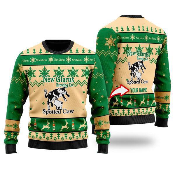 Custom New Glarus Spotted Cow Ugly Christmas Sweater - Personalized Holiday Jumper for Beer Lovers - Festive Brewery Apparel