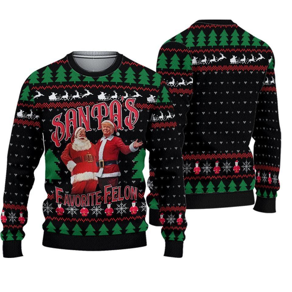 Santas Favorite Felon Ugly Christmas Sweater - Funny Holiday Jumper with Festive Design - Hilarious Christmas Gift Idea