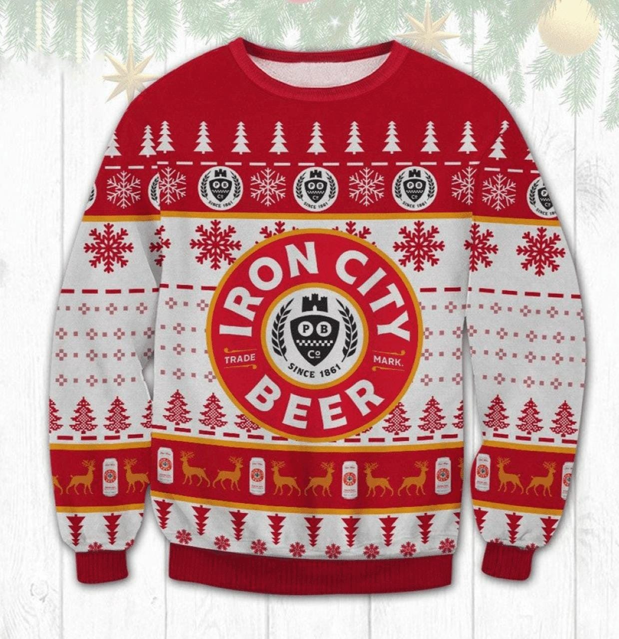 Iron City Beer Ugly Christmas Sweater - Festive Holiday Jumper for Beer Lovers - Funny Christmas Gift for Pittsburgh Fans