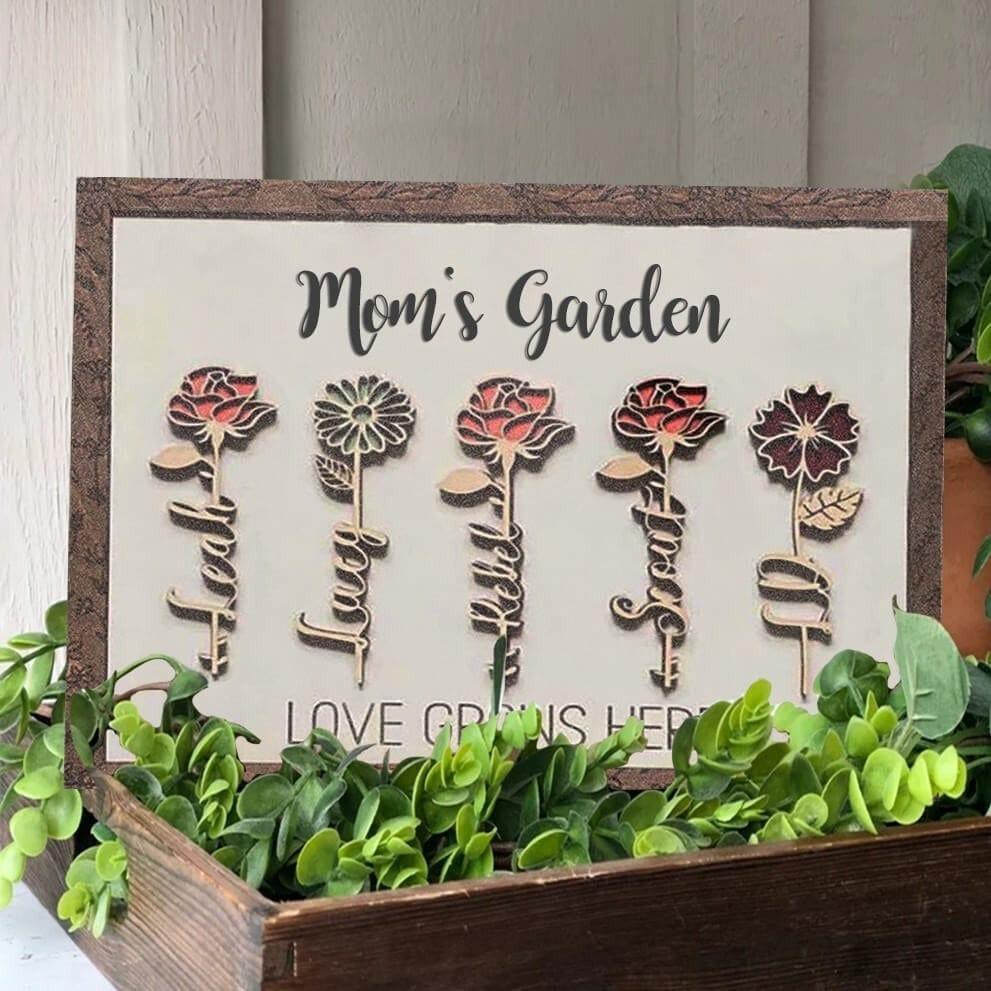 Personalized Grandma's Garden Birth Month Flower Frame With Grandkids Names For Mother's Day, Present For Grandma With Grandchildren Names