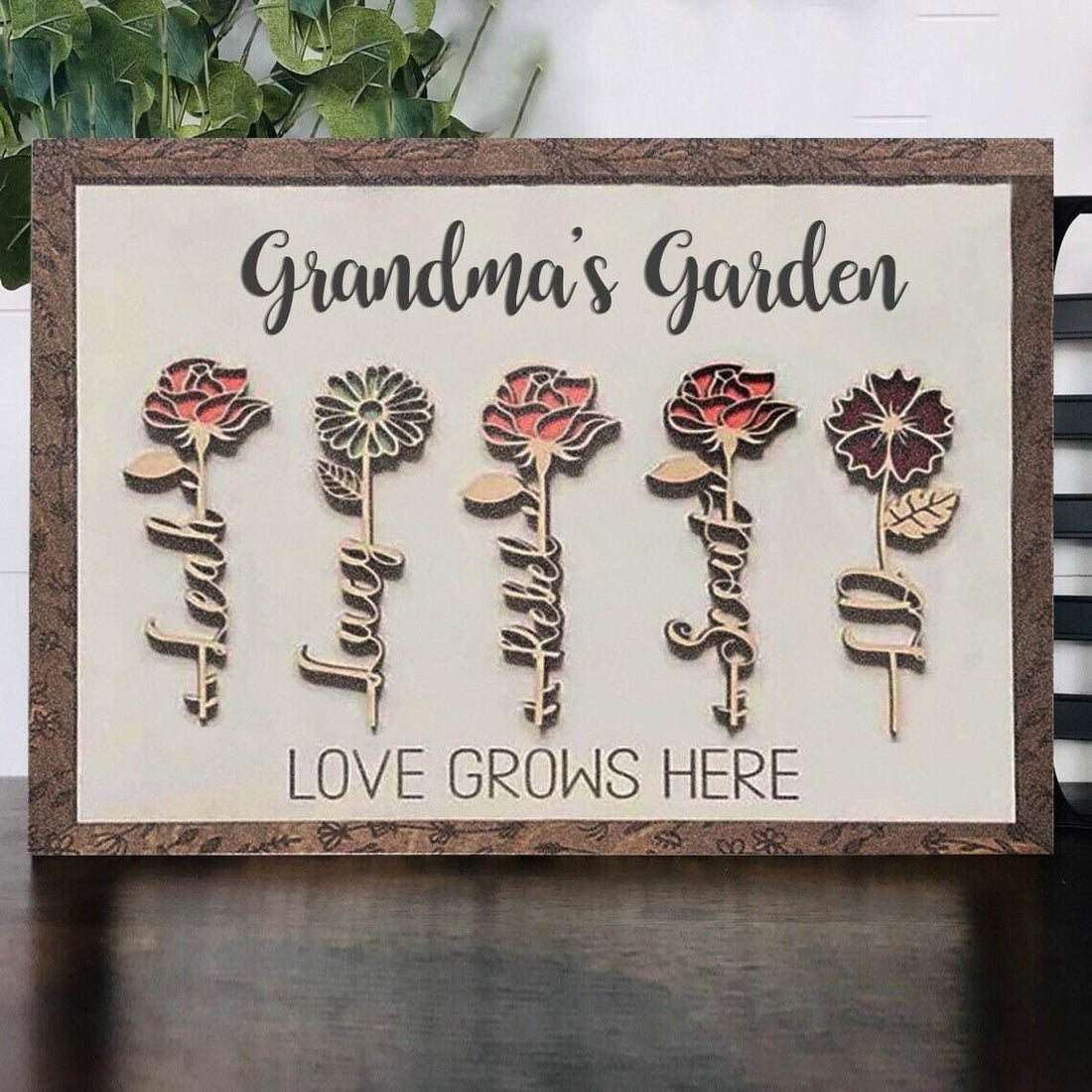 Personalized Grandma's Garden Birth Month Flower Frame With Grandkids Names For Mother's Day, Present For Grandma With Grandchildren Names