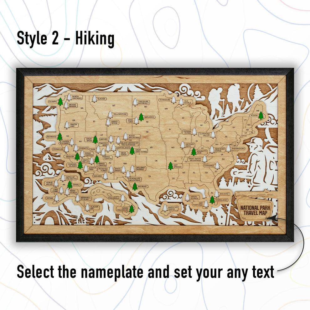 Personalized National Parks Wooden Travel Map with Pins