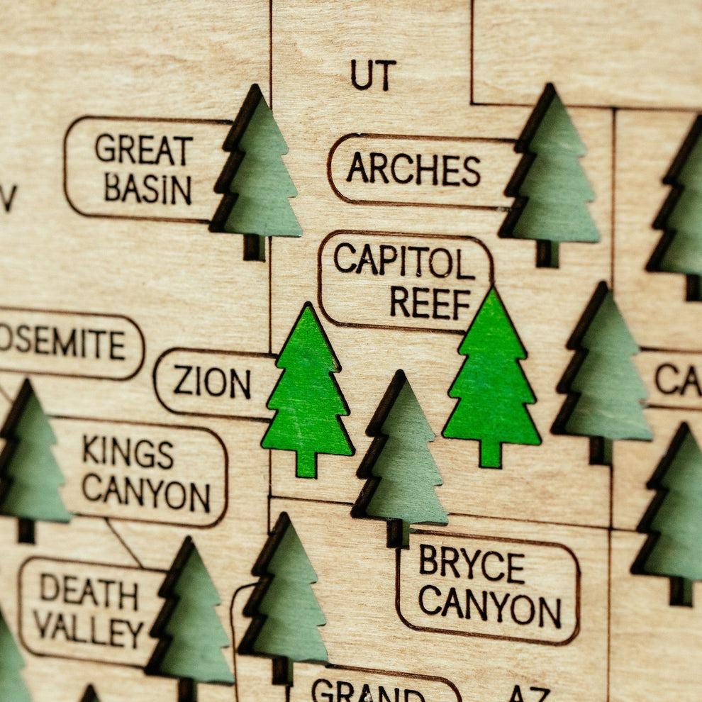 Personalized National Parks Wooden Travel Map with Pins