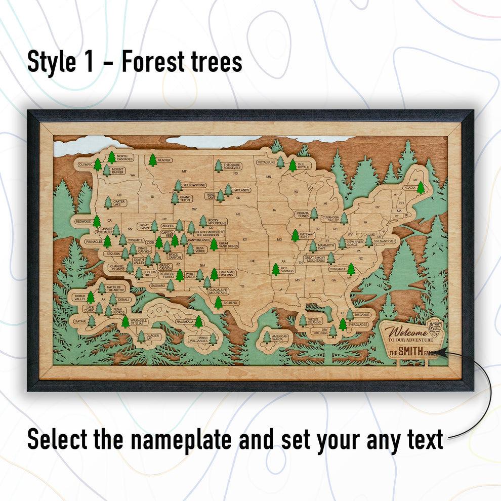 Personalized National Parks Wooden Travel Map with Pins