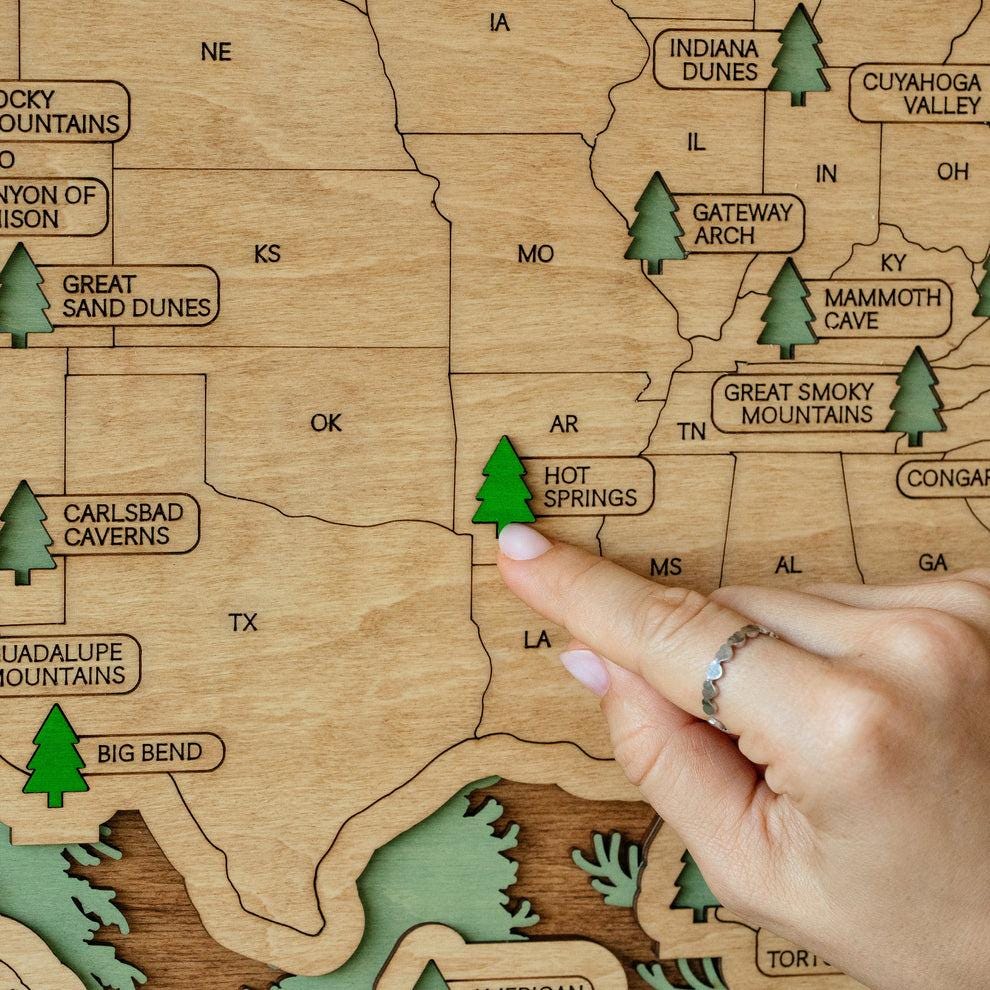 Personalized National Parks Wooden Travel Map with Pins
