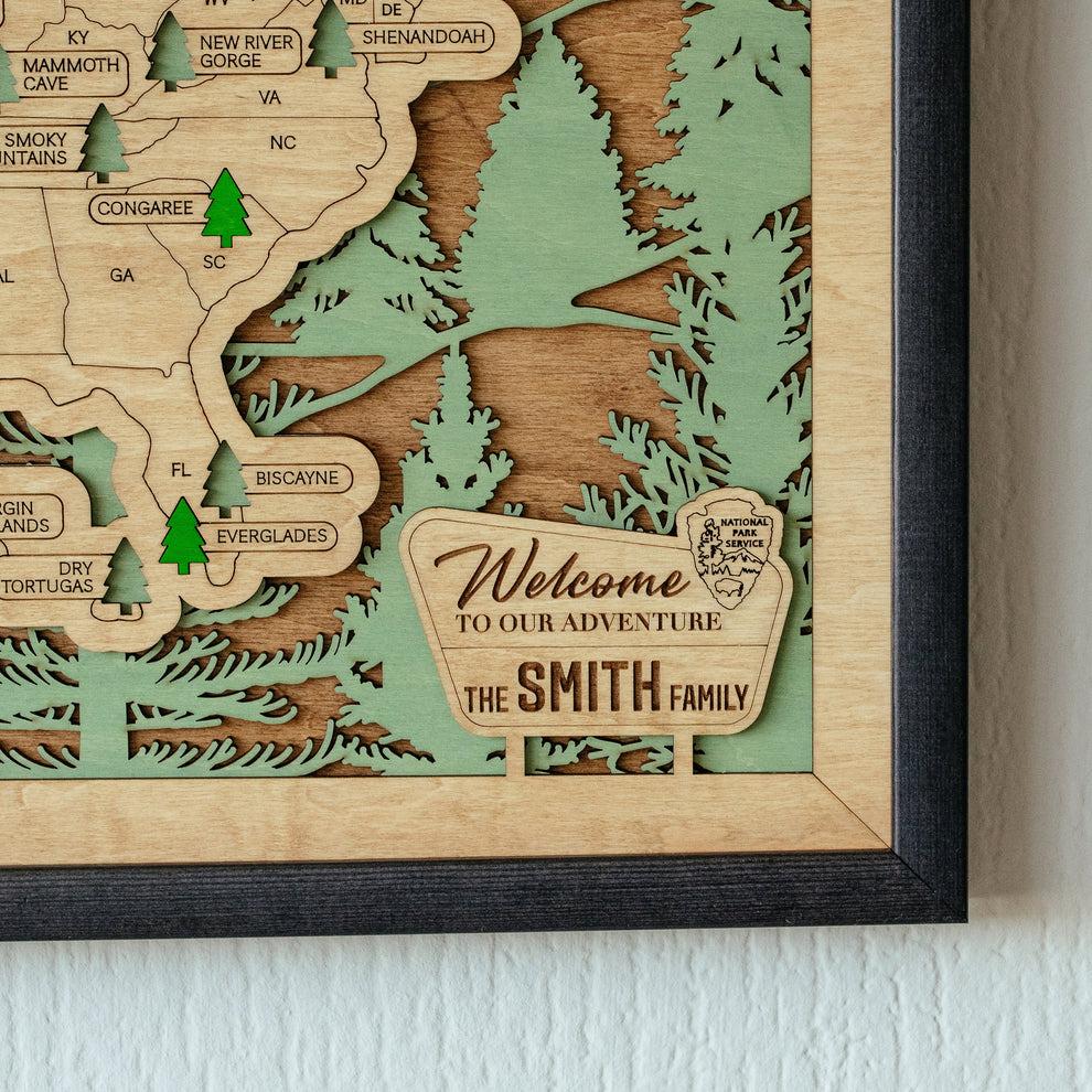 Personalized National Parks Wooden Travel Map with Pins
