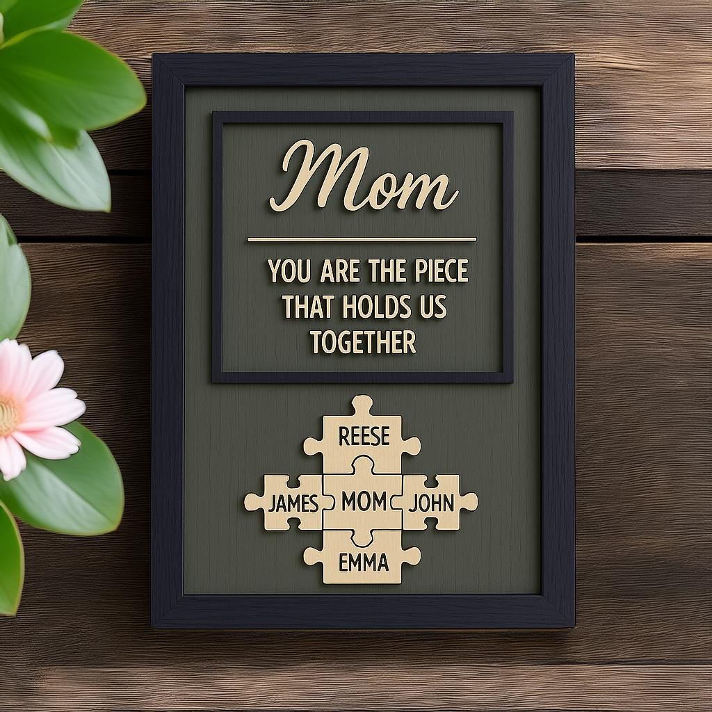 Personalized Mom Puzzle Sign | Custom Wood Sign With Kids Name | You Are the Piece That Holds Us Together | Mothers Day Gift for Mom, Nana