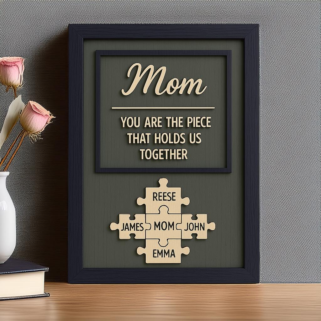 Personalized Mom Puzzle Sign | Custom Wood Sign With Kids Name | You Are the Piece That Holds Us Together | Mothers Day Gift for Mom, Nana