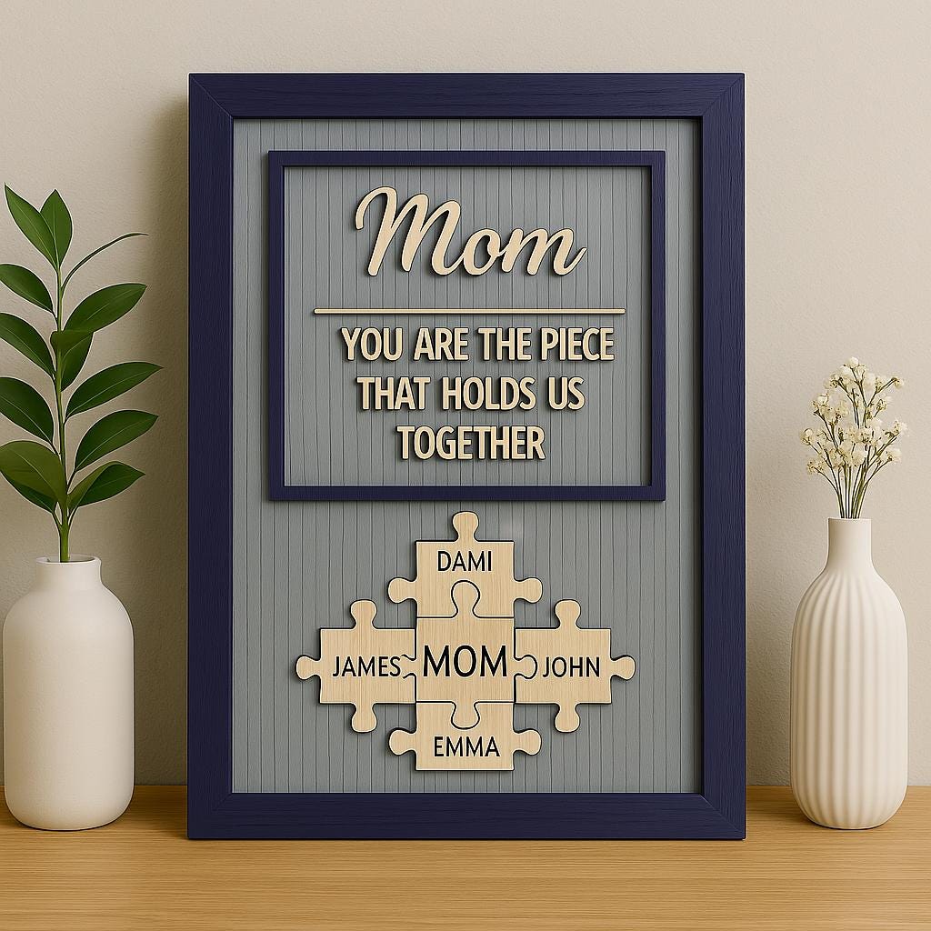 Mom You Are the Piece That Holds Us Together, Personalized Puzzle Wood Sign with Family Names, Mothers Day Gift, Family Wall Decor