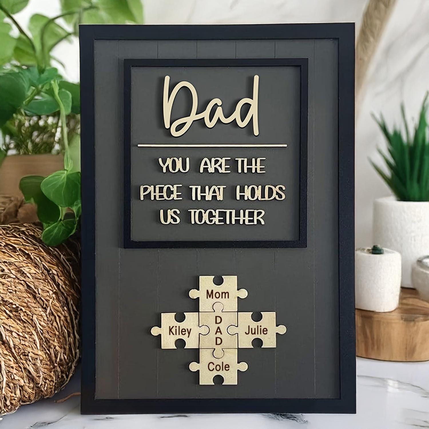 Personalized Dad Puzzle Sign | You Are the Piece That Holds Us Together | Custom Engraved Wooden Fathers Day Gift from Kids