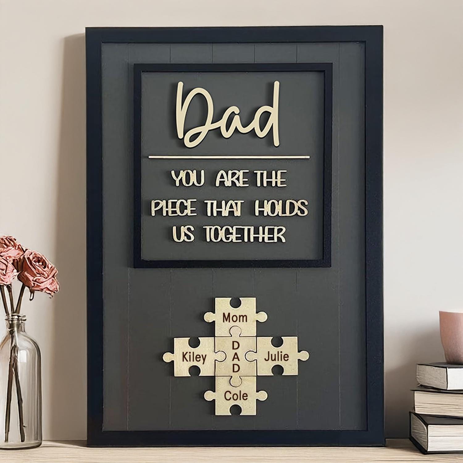 Personalized Dad Puzzle Sign | You Are the Piece That Holds Us Together | Custom Engraved Wooden Fathers Day Gift from Kids
