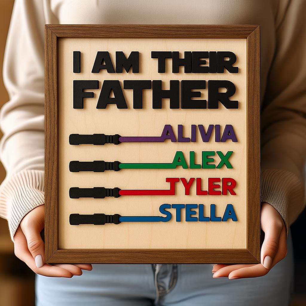 I Am Their Father Personalized Sign with Kid's Names | Star Wars Custom Lightsaber Sign for Dad | Fathers Day Gifts From Kids