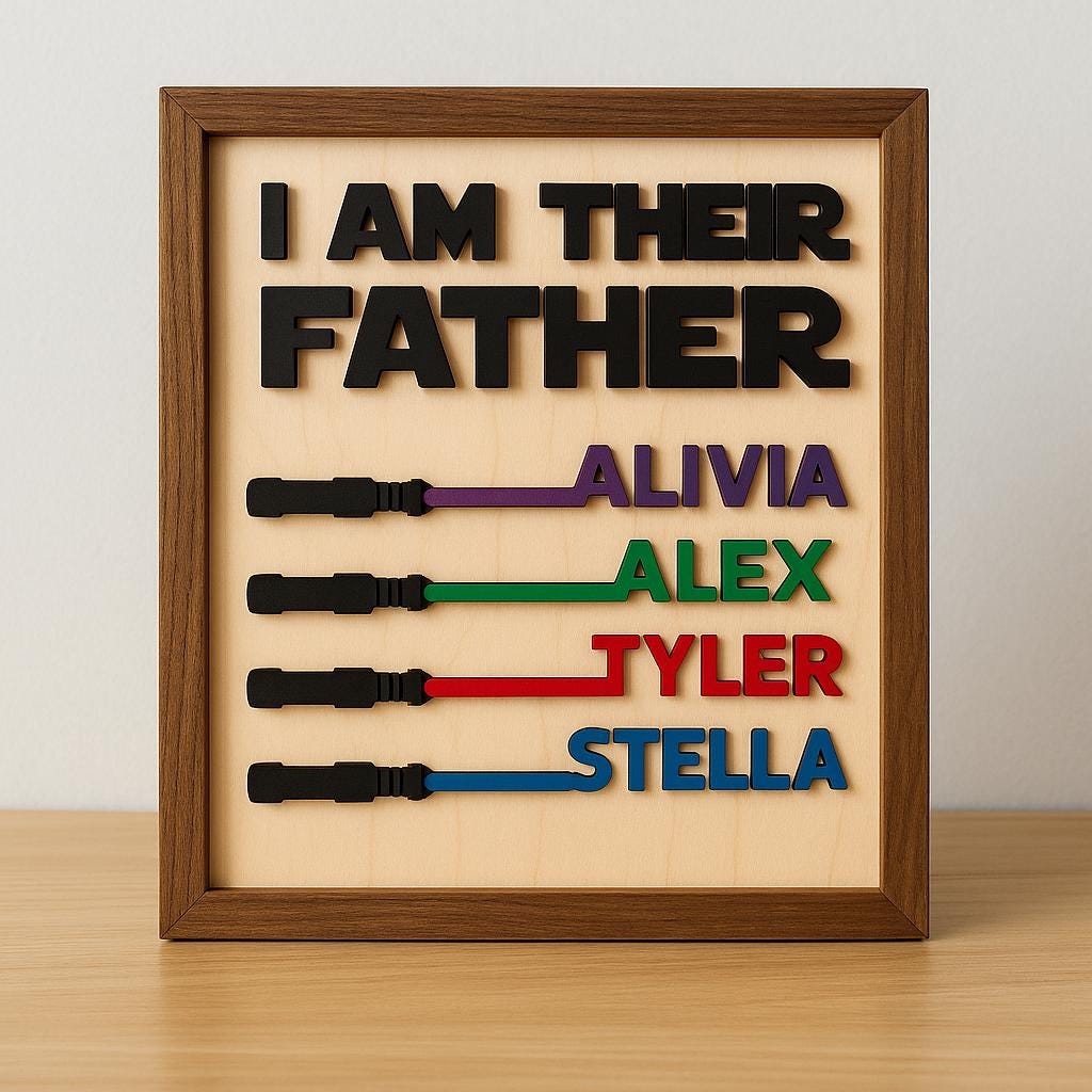 I Am Their Father Personalized Sign with Kid's Names | Star Wars Custom Lightsaber Sign for Dad | Fathers Day Gifts From Kids