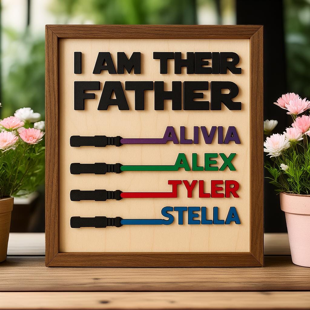 I Am Their Father Personalized Sign with Kid's Names | Star Wars Custom Lightsaber Sign for Dad | Fathers Day Gifts From Kids