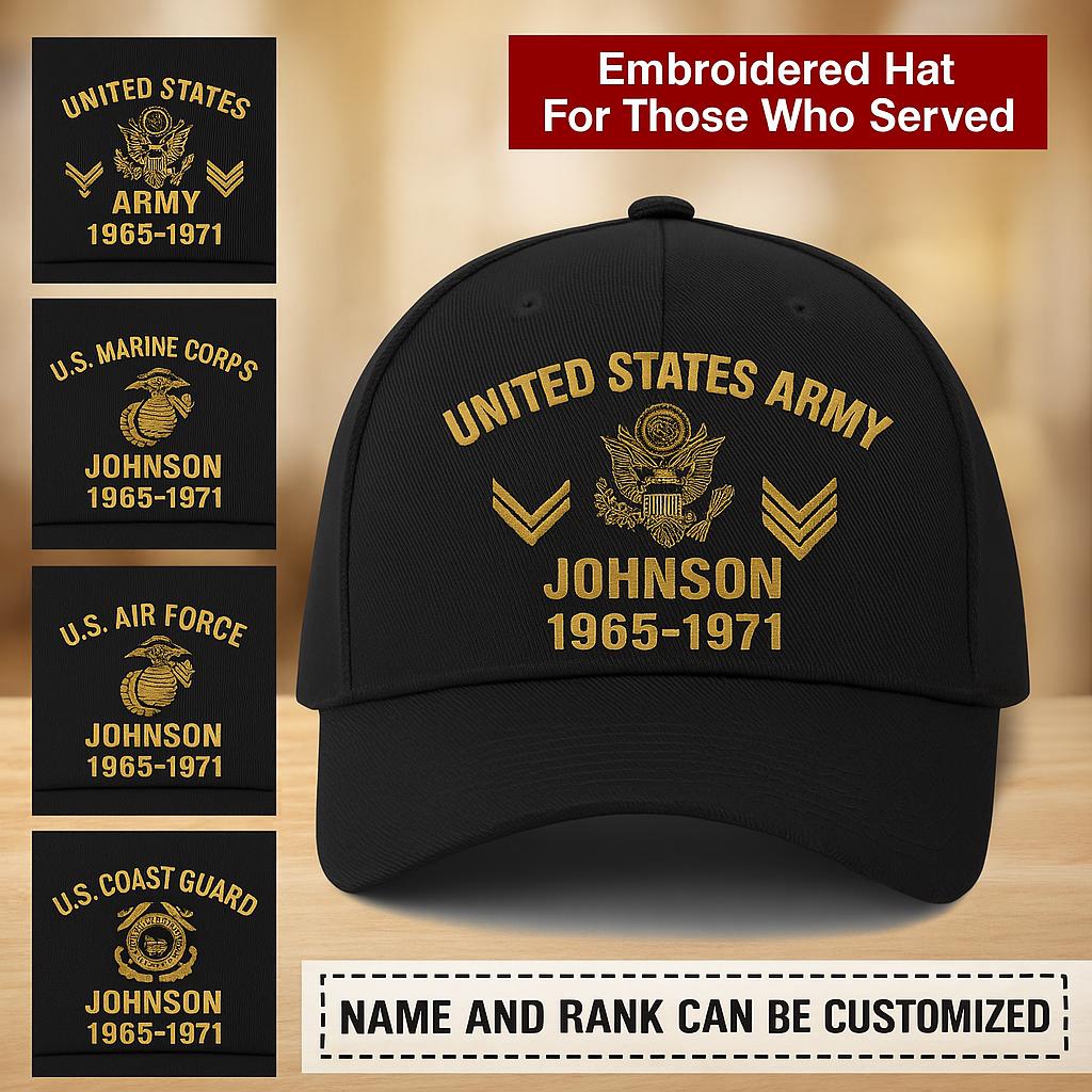 Custom Military Veteran Hat,  Personalized Embroidered Hat with Name & Service Years - Gift for Veterans - Dad Hat Gift for Father's Day