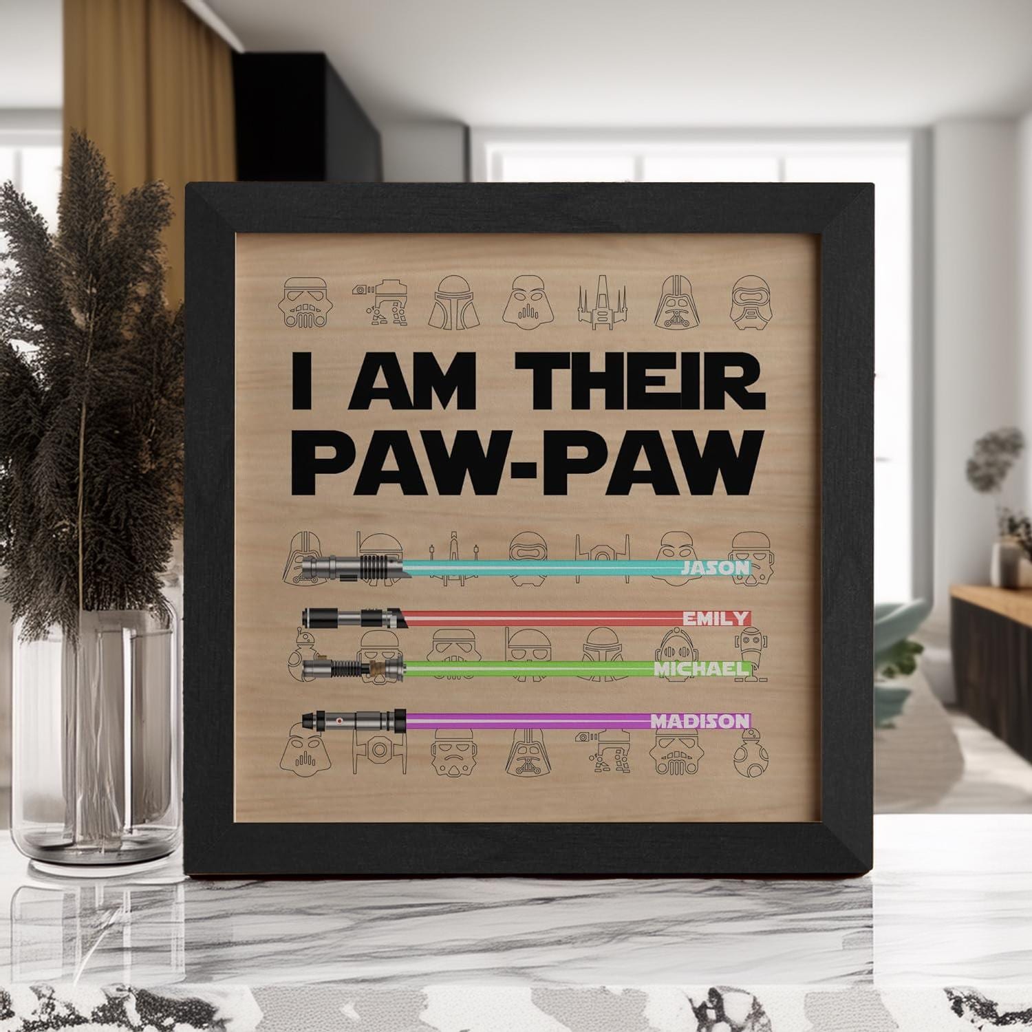 I Am Their Father Personalized Wooden Sign with Lightsabers and Kids Names | Custom Star Wars Fathers Day Gift for Dad from Children